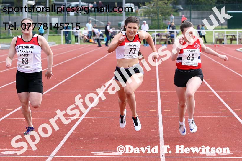 Senior womens 100 metres, 2019 North Eastern Track and Field Champs., Middlesbrough. Photo:  David T. Hewitson/Sports for All Pics